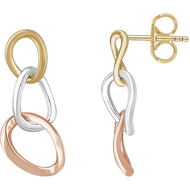 14K Yellow, White, & Rose Geometric Drop Earrings