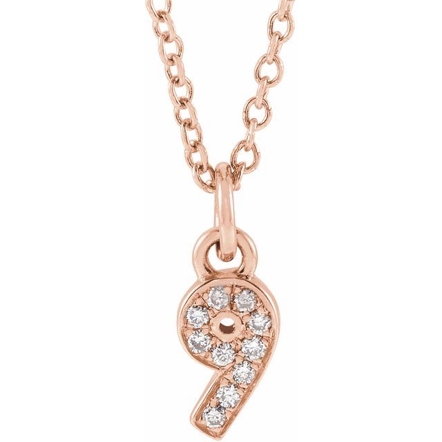 14K Rose Petite Pavé™ .04 CTW Natural Diamond Numeral 9 16-18" Necklace