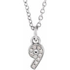 14K White Petite Pavé™ .04 CTW Natural Diamond Numeral 9 16-18" Necklace