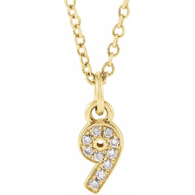 14K Yellow Petite Pavé™ .04 CTW Natural Diamond Numeral 9 16-18" Necklace