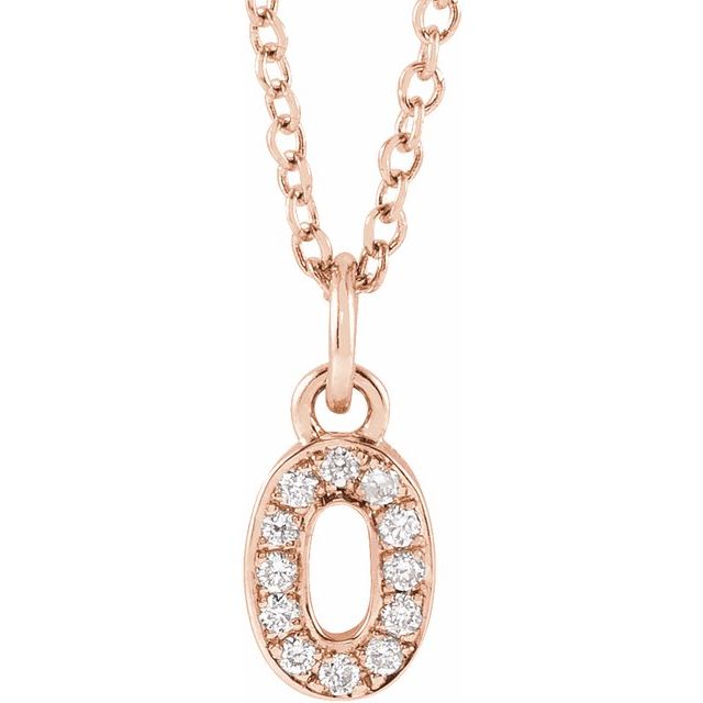 14K Rose Petite Pavé™ .04 CTW Natural Diamond Numeral 0 16-18" Necklace