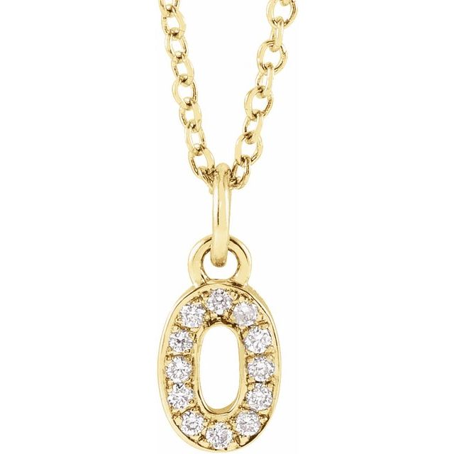 14K Yellow Petite Pavé™ .04 CTW Natural Diamond Numeral 0 16-18" Necklace