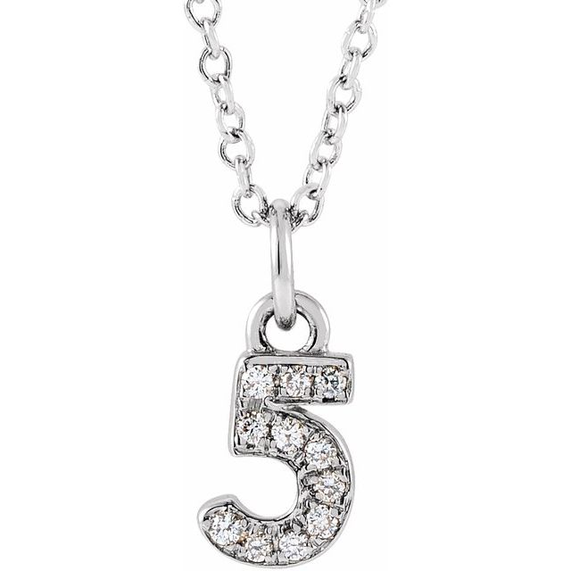 14K White Petite Pavé™ .04 CTW Natural Diamond Numeral 5 16-18" Necklace