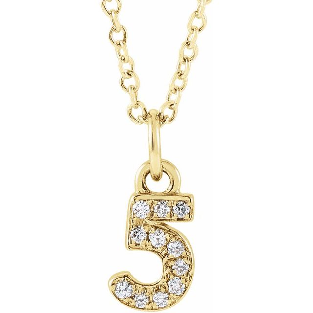 14K Yellow Petite Pavé™ .04 CTW Natural Diamond Numeral 5 16-18" Necklace