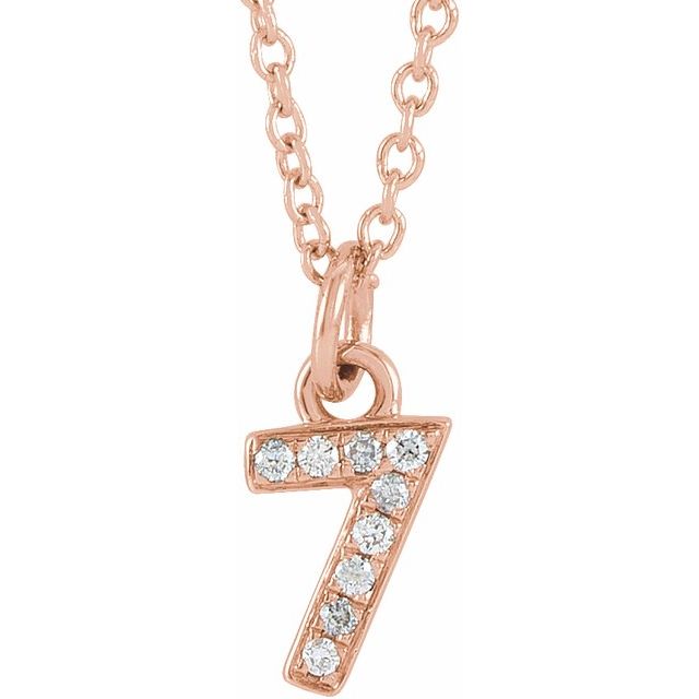 14K Rose Petite Pavé™ .03 CTW Natural Diamond Numeral 7 16-18" Necklace