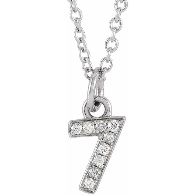 14K White Petite Pavé™ .03 CTW Natural Diamond Numeral 7 16-18" Necklace