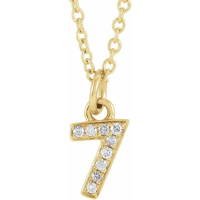 14K Yellow Petite Pavé™ .03 CTW Natural Diamond Numeral 7 16-18" Necklace
