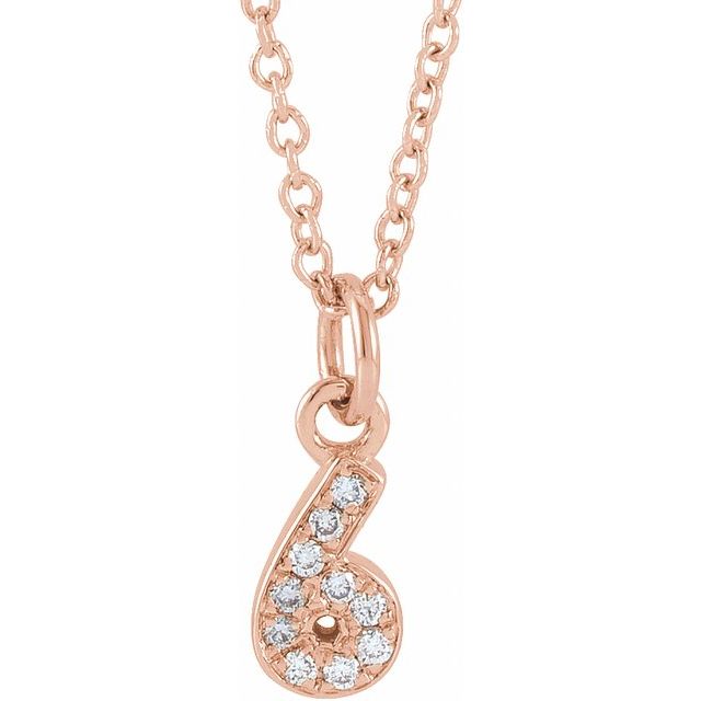 14K Rose Petite Pavé™ .04 CTW Natural Diamond Numeral 6 16-18" Necklace