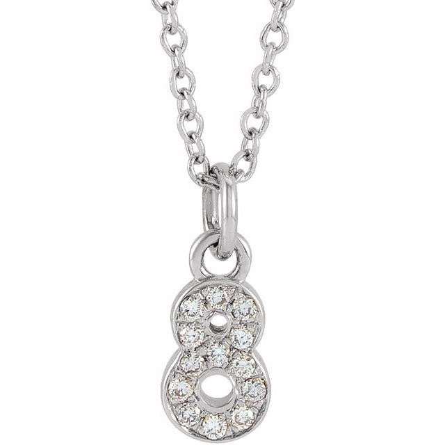 14K White Petite Pavé™ .05 CTW Natural Diamond Numeral 8 16-18" Necklace