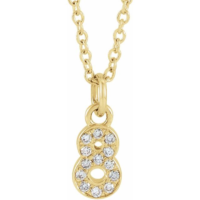 14K Yellow Petite Pavé™ .05 CTW Natural Diamond Numeral 8 16-18" Necklace