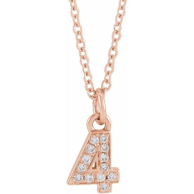 14K Rose Petite Pavé™ .03 CTW Natural Diamond Numeral 4 16-18" Necklace