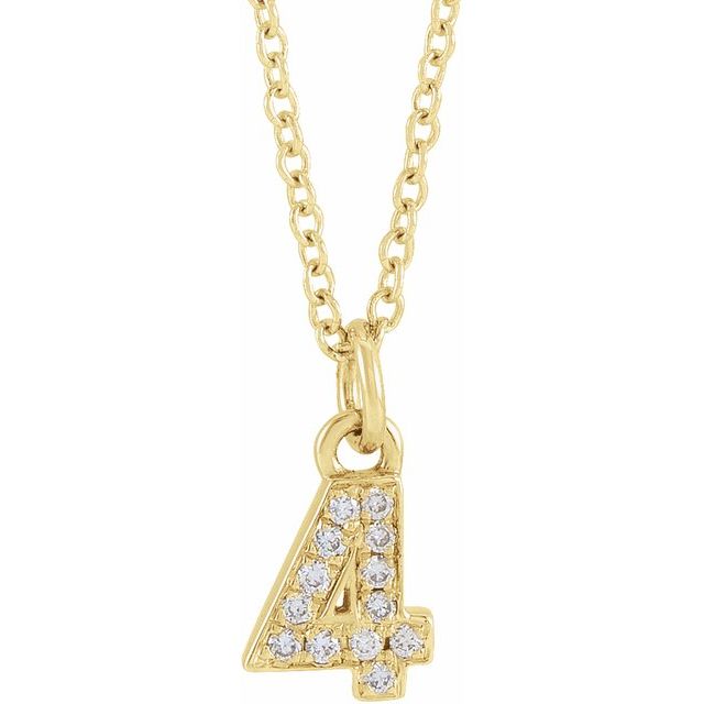 14K Yellow Petite Pavé™ .03 CTW Natural Diamond Numeral 4 16-18" Necklace