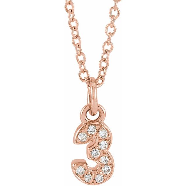 14K Rose Petite Pavé™ .04 CTW Natural Diamond Numeral 3 16-18" Necklace