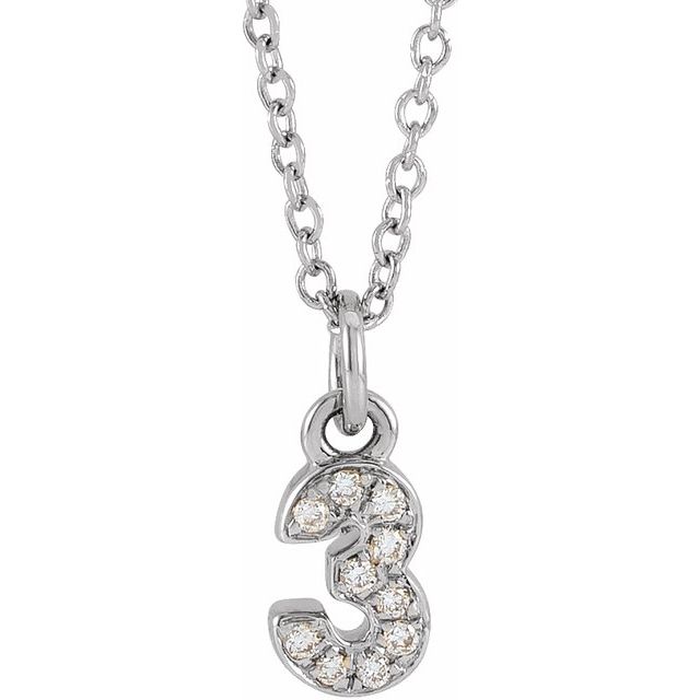 14K White Petite Pavé™ .04 CTW Natural Diamond Numeral 3 16-18" Necklace