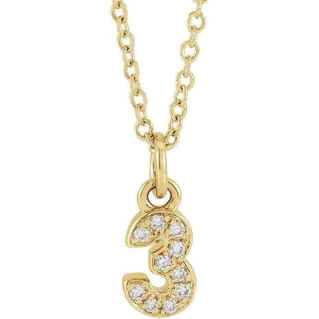14K Yellow Petite Pavé™ .04 CTW Natural Diamond Numeral 3 16-18" Necklace