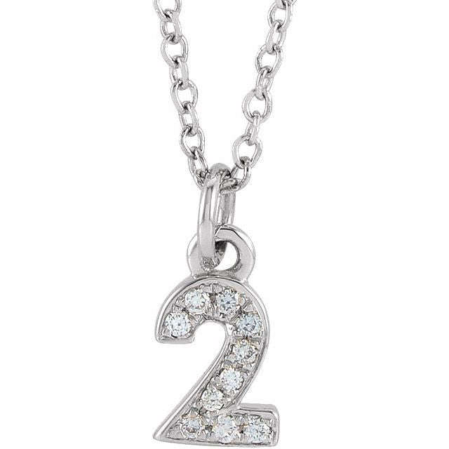 14K White Petite Pavé™ .03 CTW Natural Diamond Numeral 2 16-18" Necklace