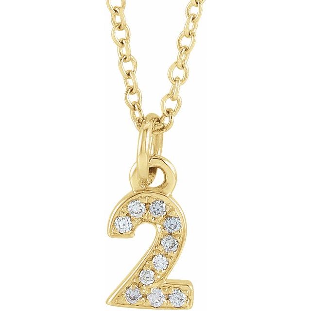 14K Yellow Petite Pavé™ .03 CTW Natural Diamond Numeral 2 16-18" Necklace