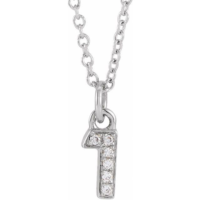 14K White Petite Pavé™ .02 CTW Natural Diamond Numeral 1 16-18" Necklace