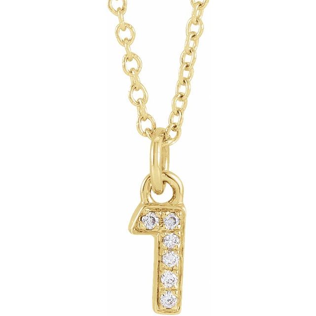 14K Yellow Petite Pavé™ .02 CTW Natural Diamond Numeral 1 16-18" Necklace