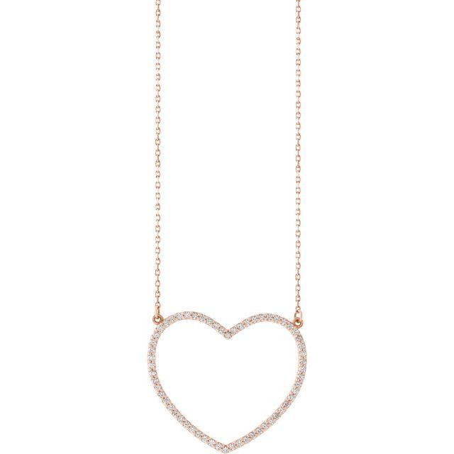 14K Rose 3/8 CTW Natural Diamond Large Heart 16" Necklace