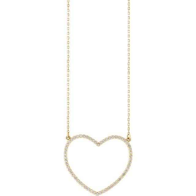 14K Yellow 3/8 CTW Natural Diamond Large Heart 16" Necklace