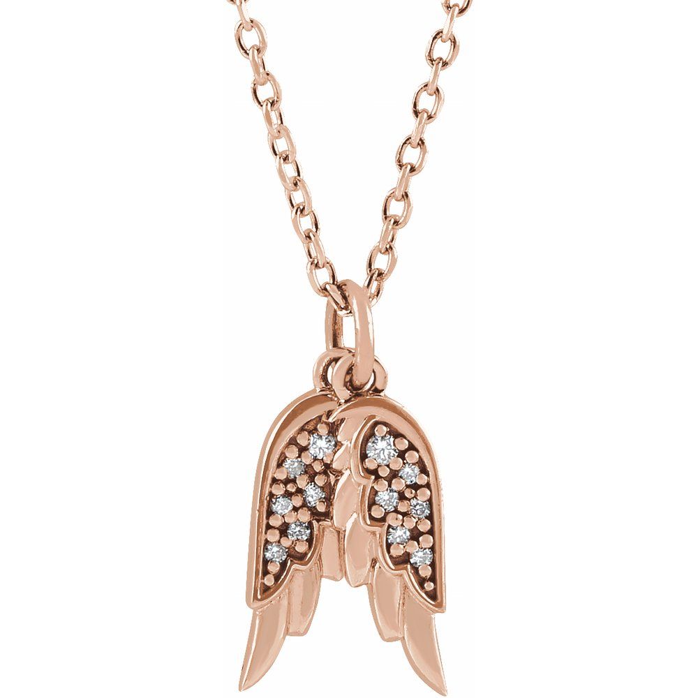 0.03 CTW Diamond Accented Angel Wings Necklace or Pendant - 14k Gold (Y, R or W), Platinum or Sterling Silver