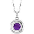 Natural Round Amethyst Bubble Button Solitaire 16-18" Necklace or Pendant - 14k Gold (Yellow, Rose or White), Platinum or Sterling Silver