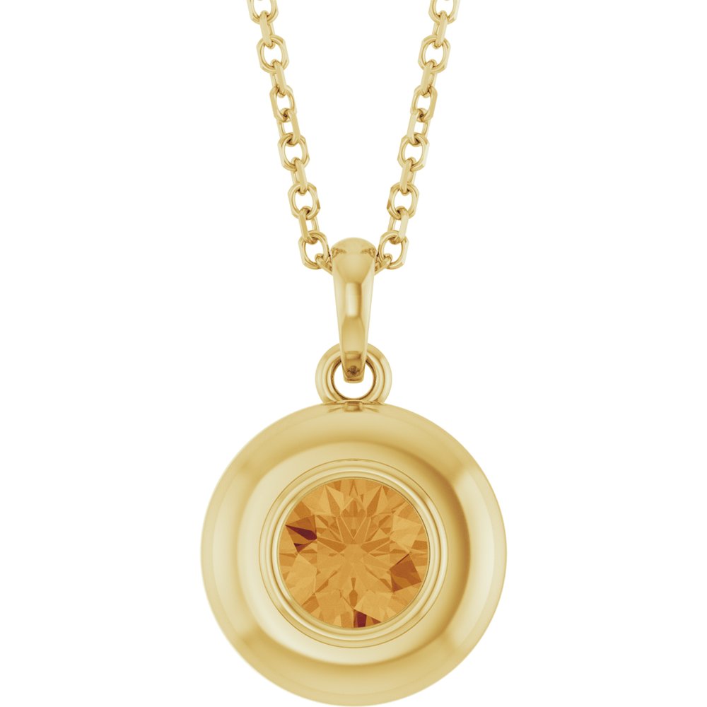 Natural Round Citrine Bubble Button Solitaire 16-18" Necklace or Pendant - 14k Gold (Yellow, Rose or White), Platinum or Sterling Silver