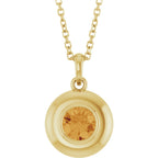 Natural Round Citrine Bubble Button Solitaire 16-18" Necklace or Pendant - 14k Gold (Yellow, Rose or White), Platinum or Sterling Silver