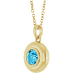 Natural Round Aquamarine Bubble Button Solitaire 16-18" Necklace or Pendant - 14k Gold (Yellow, Rose or White), Platinum or Sterling Silver