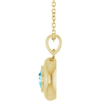 Natural Round Aquamarine Bubble Button Solitaire 16-18" Necklace or Pendant - 14k Gold (Yellow, Rose or White), Platinum or Sterling Silver