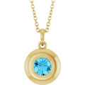 Natural Round Aquamarine Bubble Button Solitaire 16-18" Necklace or Pendant - 14k Gold (Yellow, Rose or White), Platinum or Sterling Silver