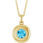 Natural Round Aquamarine Bubble Button Solitaire 16-18" Necklace or Pendant - 14k Gold (Yellow, Rose or White), Platinum or Sterling Silver