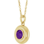 Natural Heart Amethyst Bubble Button Solitaire 16-18" Necklace or Pendant - 14k Gold (Yellow, Rose or White), Platinum or Sterling Silver