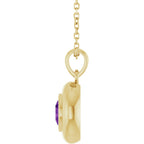 Natural Heart Amethyst Bubble Button Solitaire 16-18" Necklace or Pendant - 14k Gold (Yellow, Rose or White), Platinum or Sterling Silver