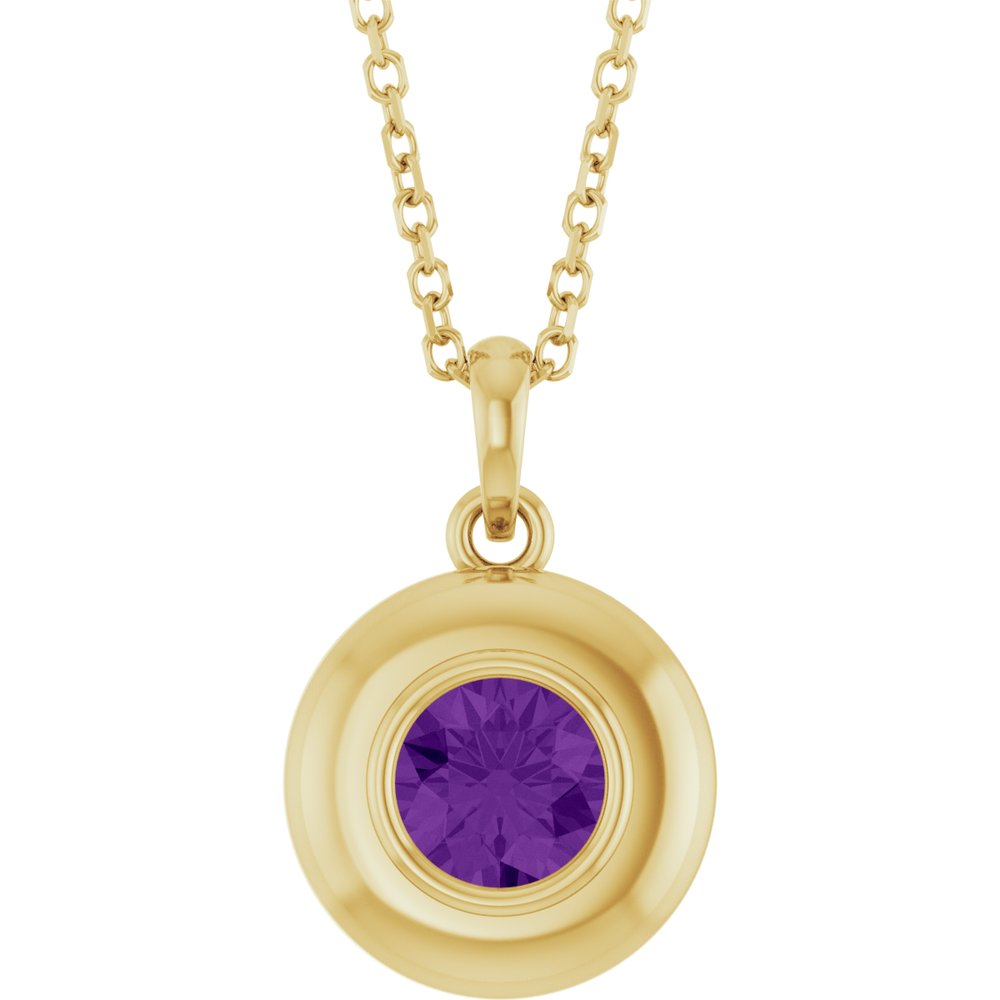 Natural Round Amethyst Bubble Button Solitaire 16-18" Necklace or Pendant - 14k Gold (Yellow, Rose or White), Platinum or Sterling Silver