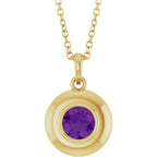 Natural Heart Amethyst Bubble Button Solitaire 16-18" Necklace or Pendant - 14k Gold (Yellow, Rose or White), Platinum or Sterling Silver