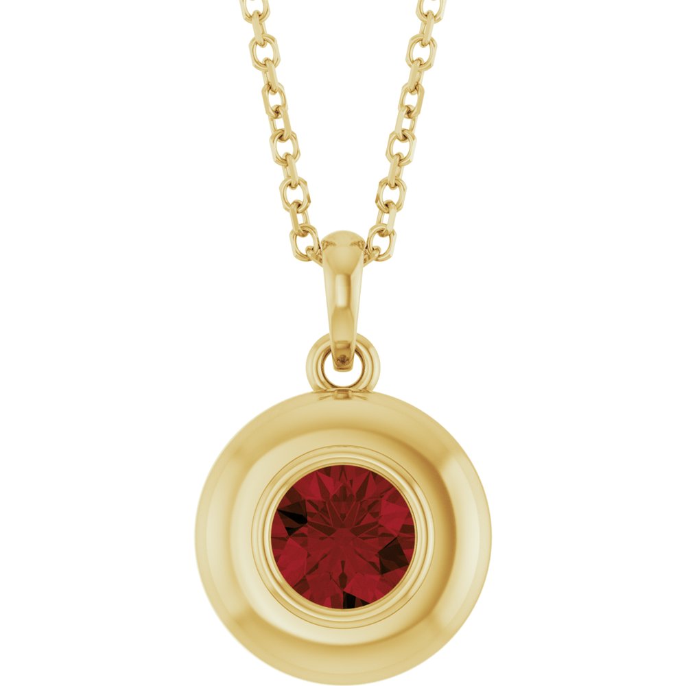 Natural Round Mozambique Garnet Bubble Button Solitaire 16-18" Necklace or Pendant - 14k Gold (Yellow, Rose or White), Platinum or Sterling Silver