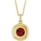 Natural Round Mozambique Garnet Bubble Button Solitaire 16-18" Necklace or Pendant - 14k Gold (Yellow, Rose or White), Platinum or Sterling Silver