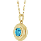 Natural Round Blue Zircon Bubble Button Solitaire 16-18" Necklace or Pendant - 14k Gold (Yellow, Rose or White), Platinum or Sterling Silver