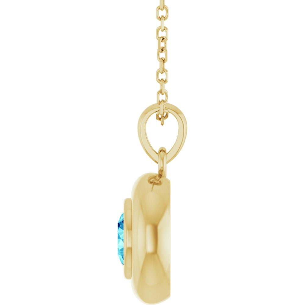Natural Round Blue Zircon Bubble Button Solitaire 16-18" Necklace or Pendant - 14k Gold (Yellow, Rose or White), Platinum or Sterling Silver