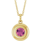 Natural Round Pink Tourmaline Bubble Button Solitaire 16-18" Necklace or Pendant - 14k Gold (Yellow, Rose or White), Platinum or Sterling Silver