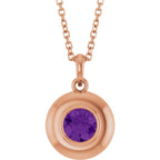 Natural Round Amethyst Bubble Button Solitaire 16-18" Necklace or Pendant - 14k Gold (Yellow, Rose or White), Platinum or Sterling Silver