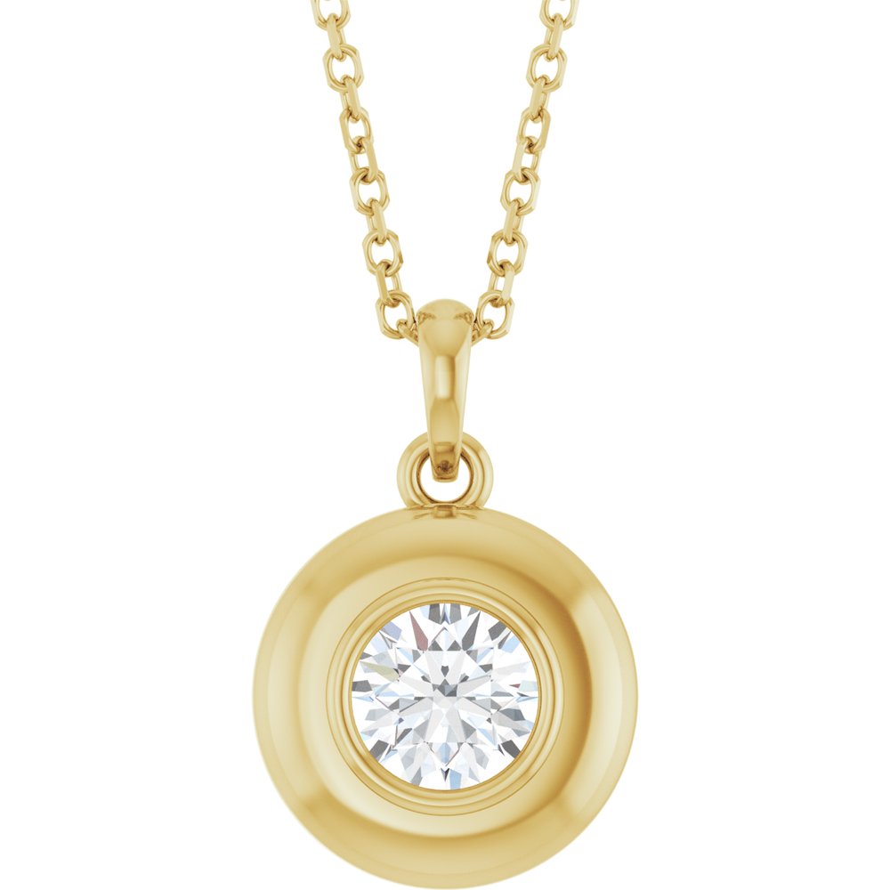 Natural Round White Sapphire Bubble Button Solitaire 16-18" Necklace or Pendant - 14k Gold (Yellow, Rose or White), Platinum or Sterling Silver