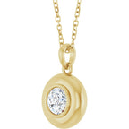 Natural Round White Sapphire Bubble Button Solitaire 16-18" Necklace or Pendant - 14k Gold (Yellow, Rose or White), Platinum or Sterling Silver