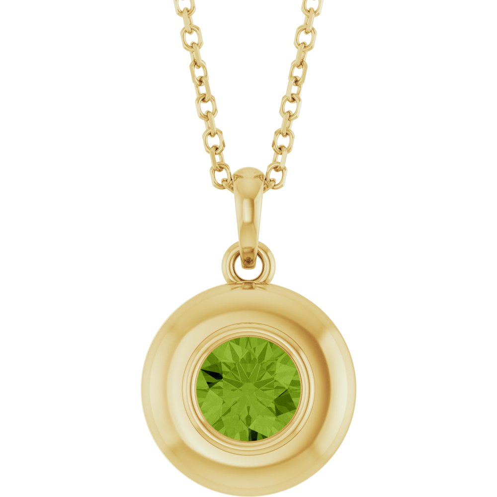 Natural Round Peridot Bubble Button Solitaire 16-18" Necklace or Pendant - 14k Gold (Yellow, Rose or White), Platinum or Sterling Silver