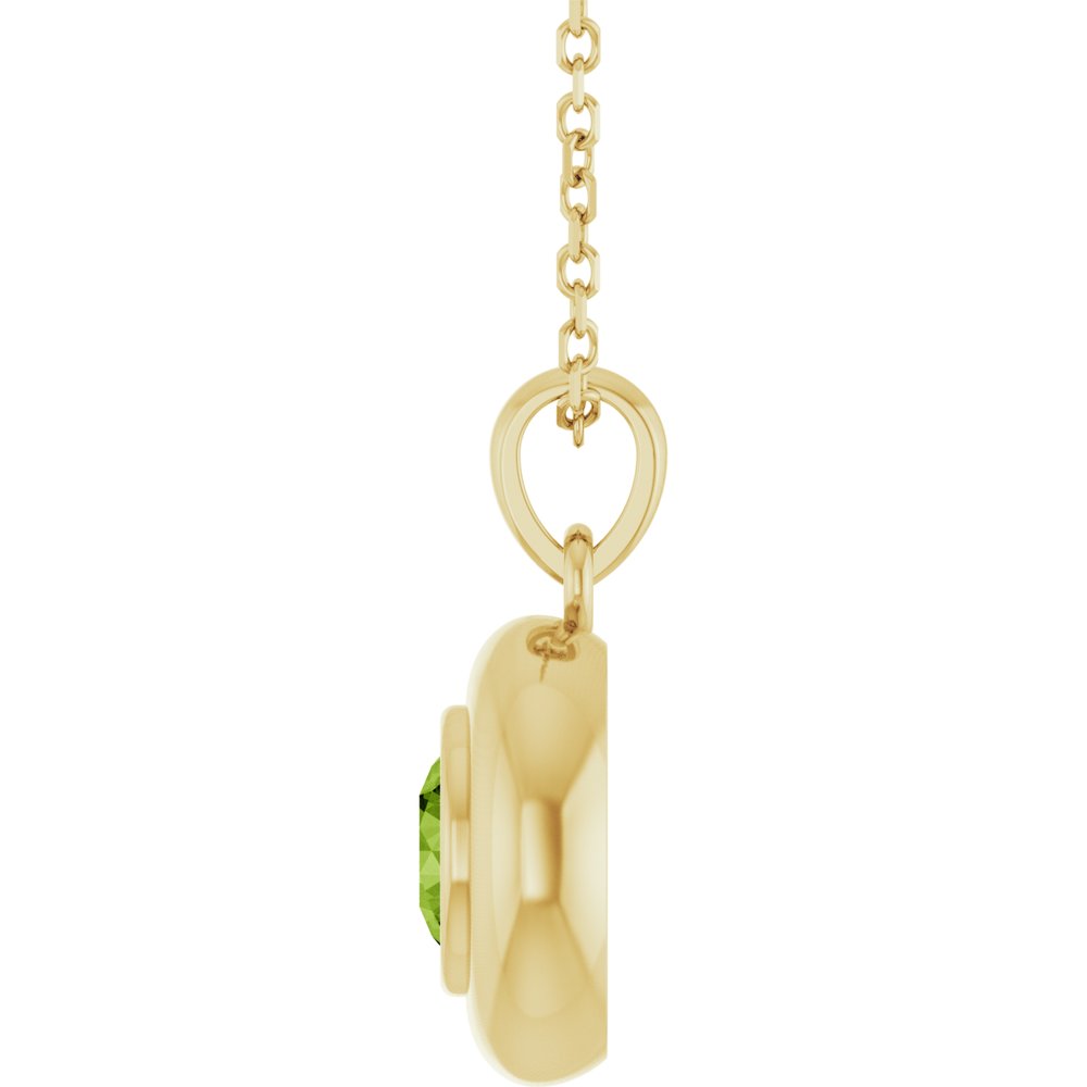 Natural Round Peridot Bubble Button Solitaire 16-18" Necklace or Pendant - 14k Gold (Yellow, Rose or White), Platinum or Sterling Silver