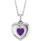 Natural Heart Amethyst Bubble Button Solitaire 16-18" Necklace or Pendant - 14k Gold (Yellow, Rose or White), Platinum or Sterling Silver