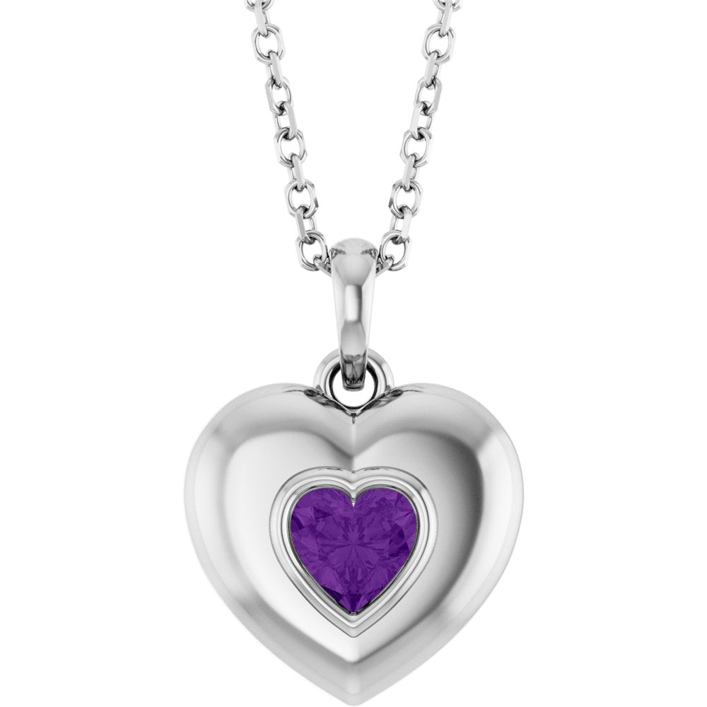 Natural Round Amethyst Bubble Button Solitaire 16-18" Necklace or Pendant - 14k Gold (Yellow, Rose or White), Platinum or Sterling Silver