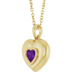 Natural Heart Amethyst Bubble Button Solitaire 16-18" Necklace or Pendant - 14k Gold (Yellow, Rose or White), Platinum or Sterling Silver